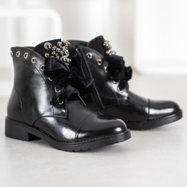 Bella Paris Botas con lazo decorativo negro 4