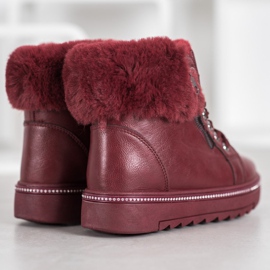 SHELOVET Botas burdeos con pelo rojo 3