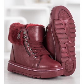 SHELOVET Botas burdeos con pelo rojo 4