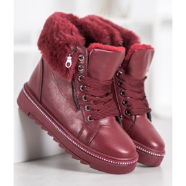 SHELOVET Botas burdeos con pelo rojo 5