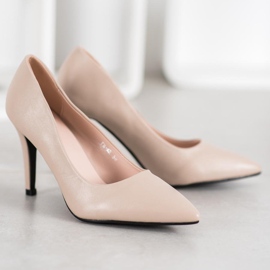 SHELOVET Tacones de cuero ecológico marrón 3
