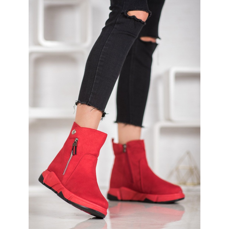 SHELOVET Botas de gamuza de moda rojo 1
