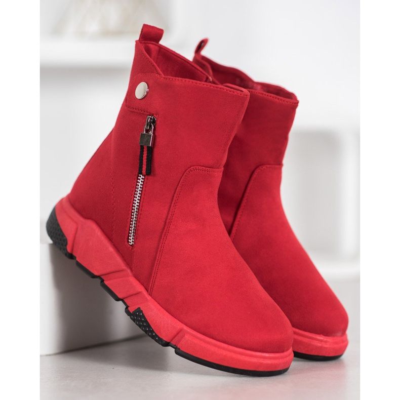 SHELOVET Botas de gamuza de moda rojo 2