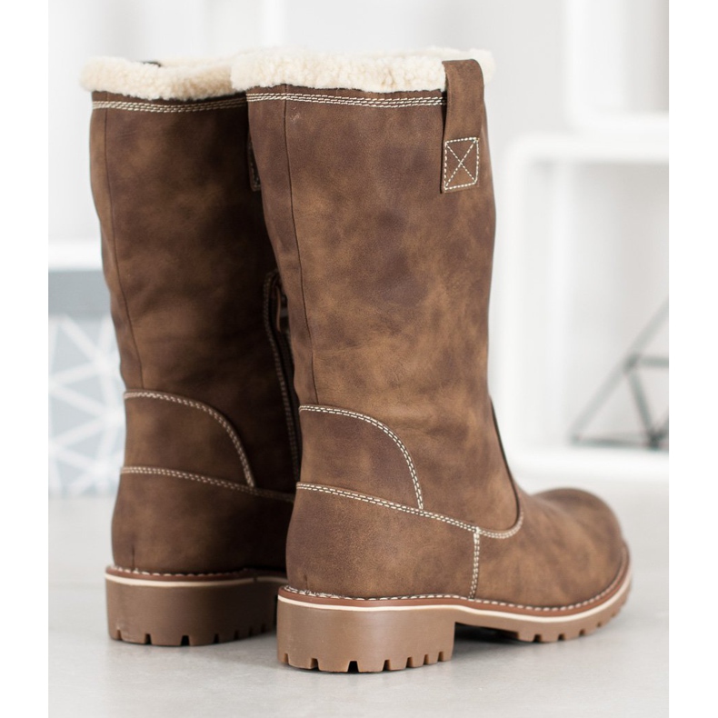 SDS Botas cálidas con cuero ecológico marrón 1