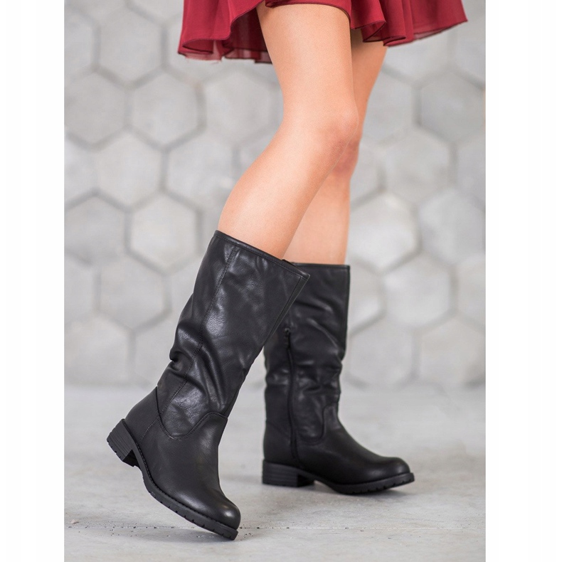 SDS Botas cómodas con cuero ecológico negro 1 SDS Botas cómodas con cuero ecológico negro 1