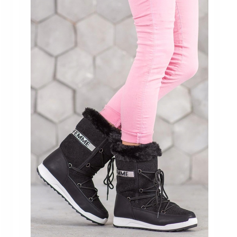Small Swan Botas de nieve con cordones de moda negro 1