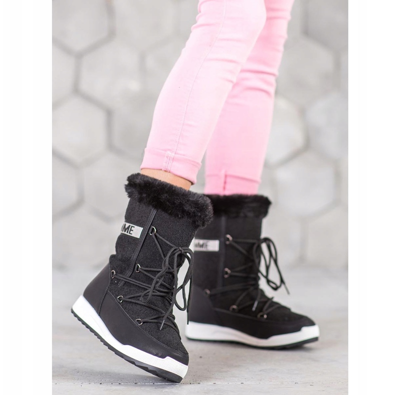 Small Swan Botas de nieve con cordones de moda negro 2
