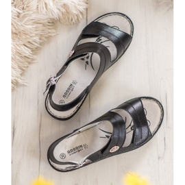 Goodin Sandalias de cuña de cuero negro 2 Goodin Sandalias de cuña de cuero negro 2