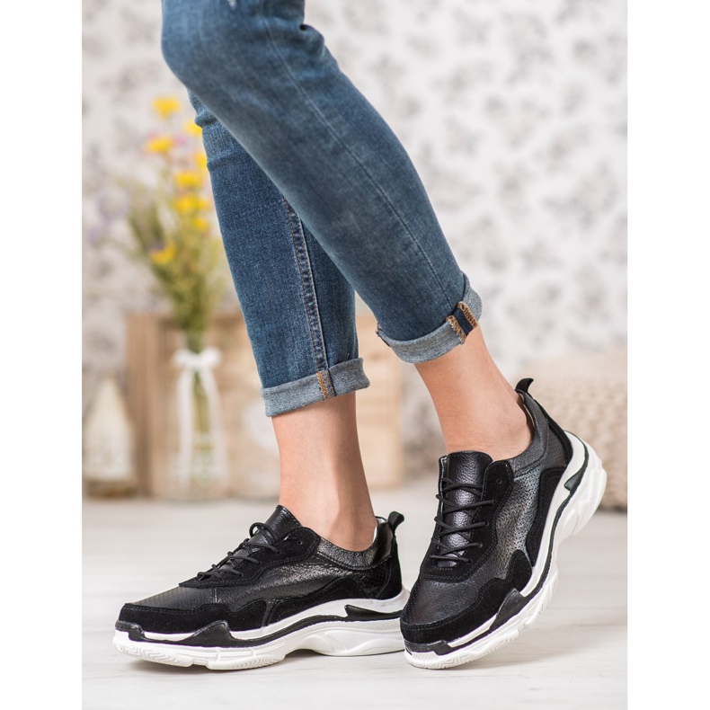 Goodin Zapatillas de cuero negras negro 2