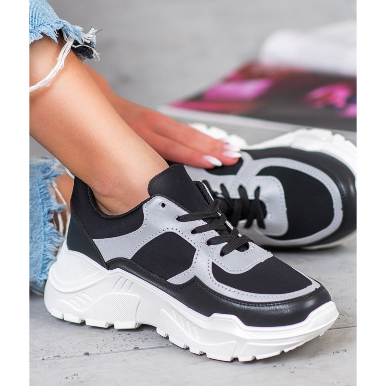 SHELOVET Zapatillas con estilo blanco negro 2 SHELOVET Zapatillas con estilo blanco negro 2