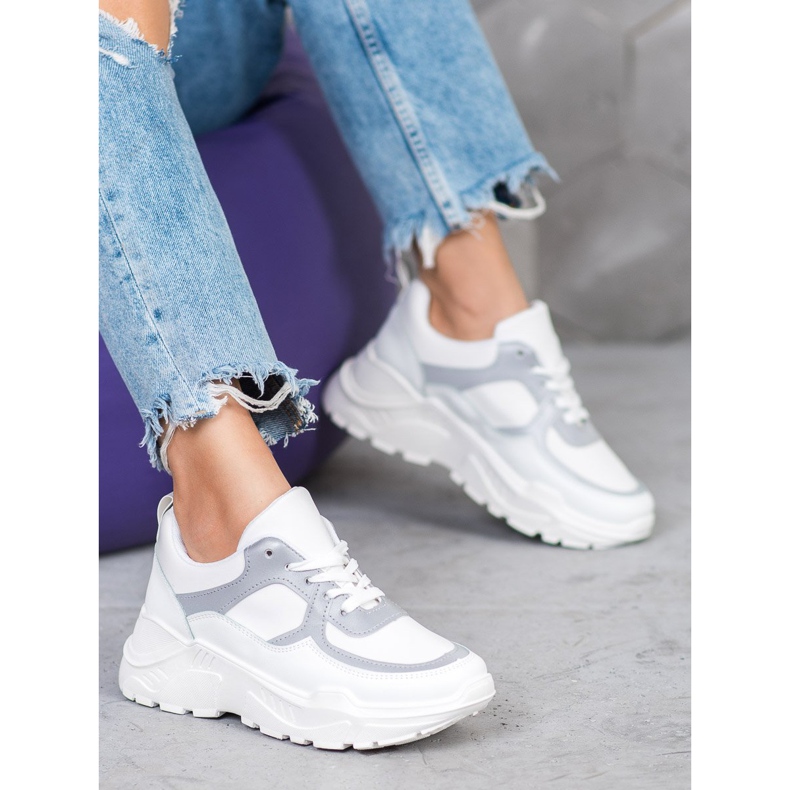 SHELOVET Zapatillas con estilo blanco gris 1