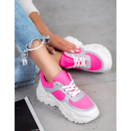 SHELOVET Zapatillas con estilo blanco rosado 2