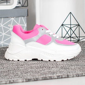 SHELOVET Zapatillas con estilo blanco rosado 1 SHELOVET Zapatillas con estilo blanco rosado 1