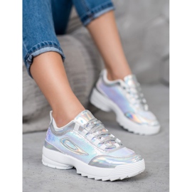 SHELOVET Zapatillas con lentejuelas blanco gris 1