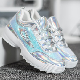 SHELOVET Zapatillas con lentejuelas blanco gris 5