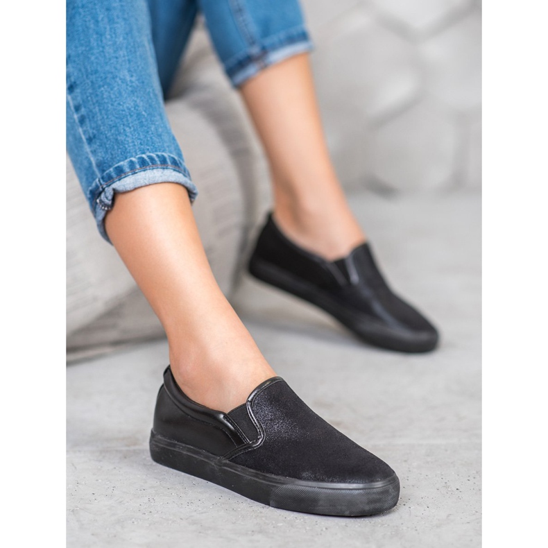 SHELOVET Zapatillas slip-on con purpurina negro 1