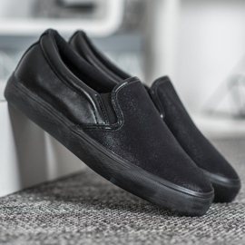 SHELOVET Zapatillas slip-on con purpurina negro 5