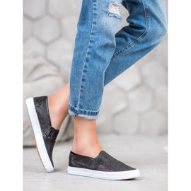 SHELOVET Zapatillas sin cordones con purpurina negro 1