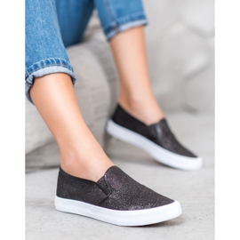 SHELOVET Zapatillas sin cordones con purpurina negro 3