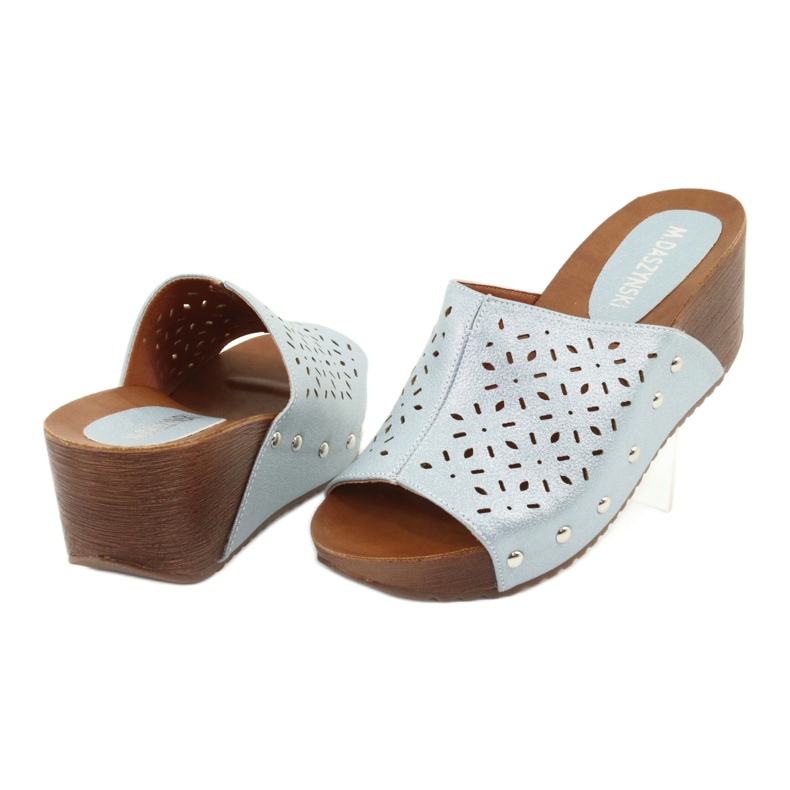 M.Daszyński Zapatillas de cuña de mujer Daszyński SA144-8 azul 4