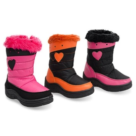 Botas de nieve cálidas para niños DF86 Negro rosa 1