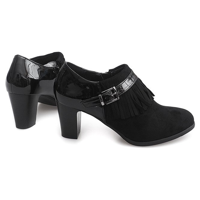 Botines En Tacón Boho Fringe 6660 Negro 1