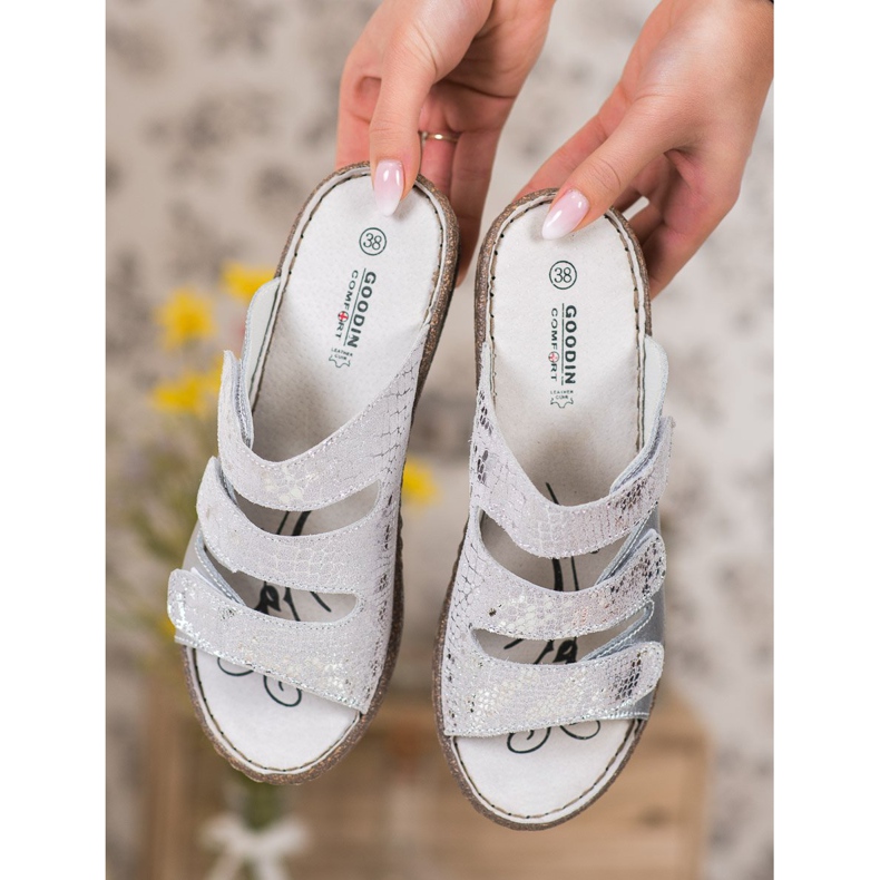 Goodin Pantuflas de Piel Plateadas gris 1