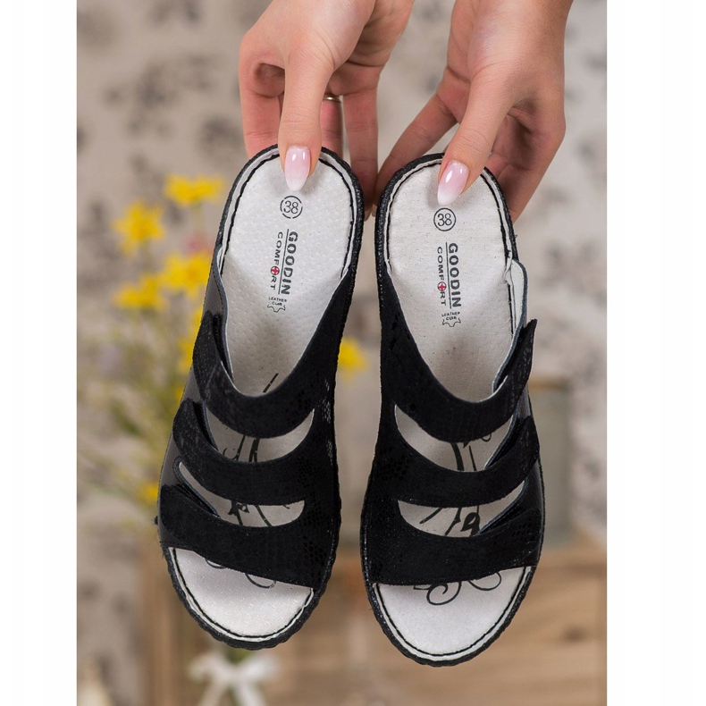 Goodin Pantuflas de Piel Negra negro 1 Goodin Pantuflas de Piel Negra negro 1