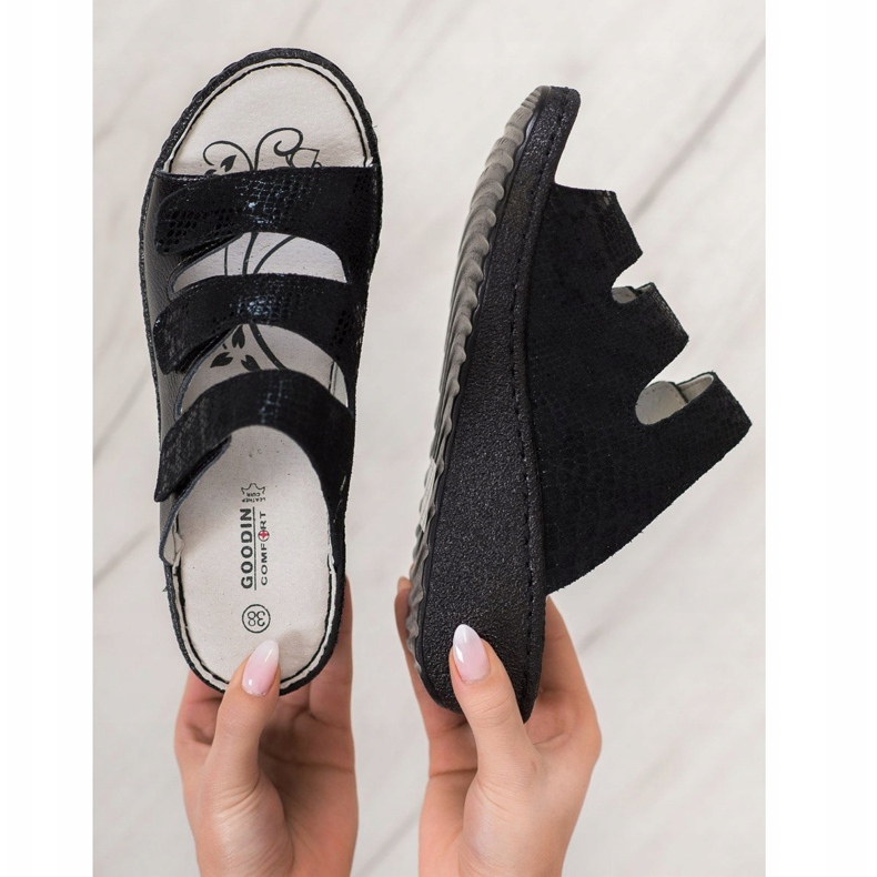 Goodin Pantuflas de Piel Negra negro 2 Goodin Pantuflas de Piel Negra negro 2