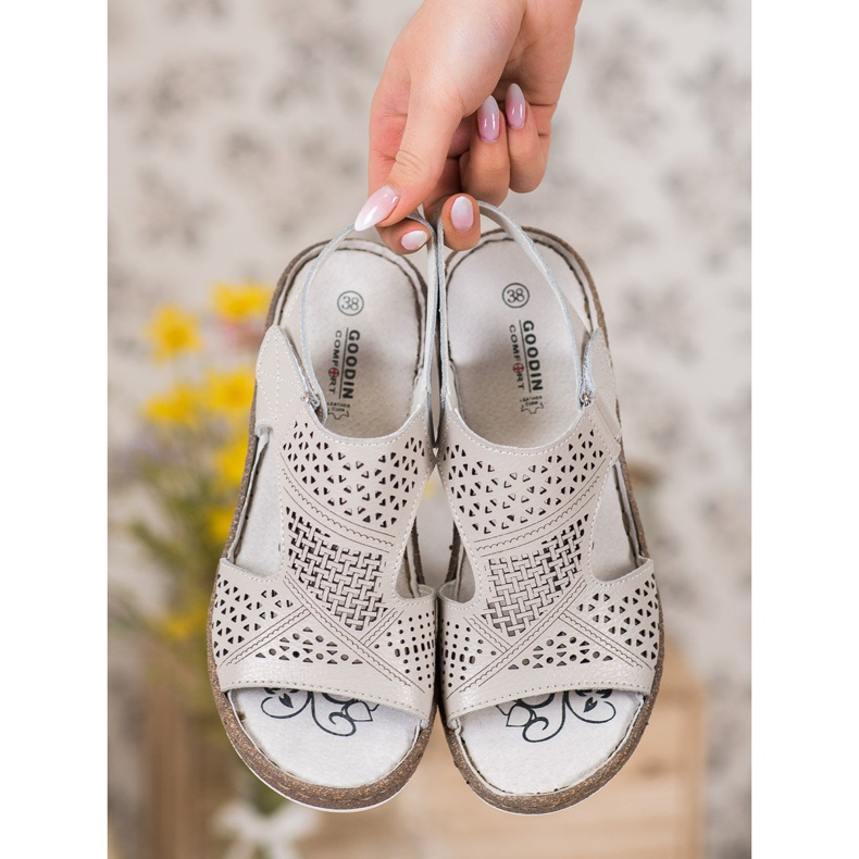 Goodin Sandalias de cuña caladas gris 1 Goodin Sandalias de cuña caladas gris 1