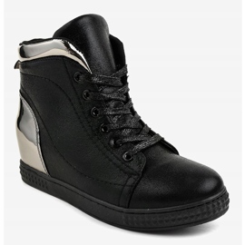 Deportivas lacadas en negro con cuña R469-2 1