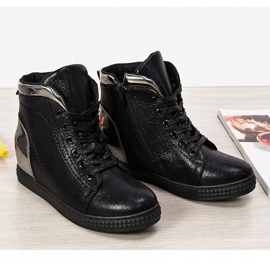 Deportivas lacadas en negro con cuña R469-2 2