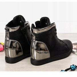 Deportivas lacadas en negro con cuña R469-2 5