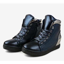 Deportivas lacadas en azul marino con cuña R469-1 3
