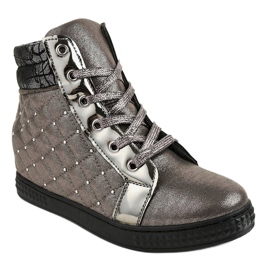 Deportivas lacadas en gris con cuña R468-3 1