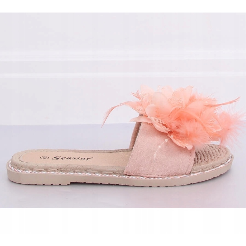 Pantuflas de mujer rosas con plumas CK131P Pink 1
