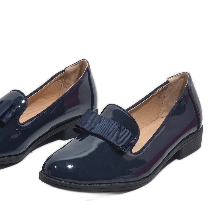 Mocasines de mujer azul marino con lazo F158 1