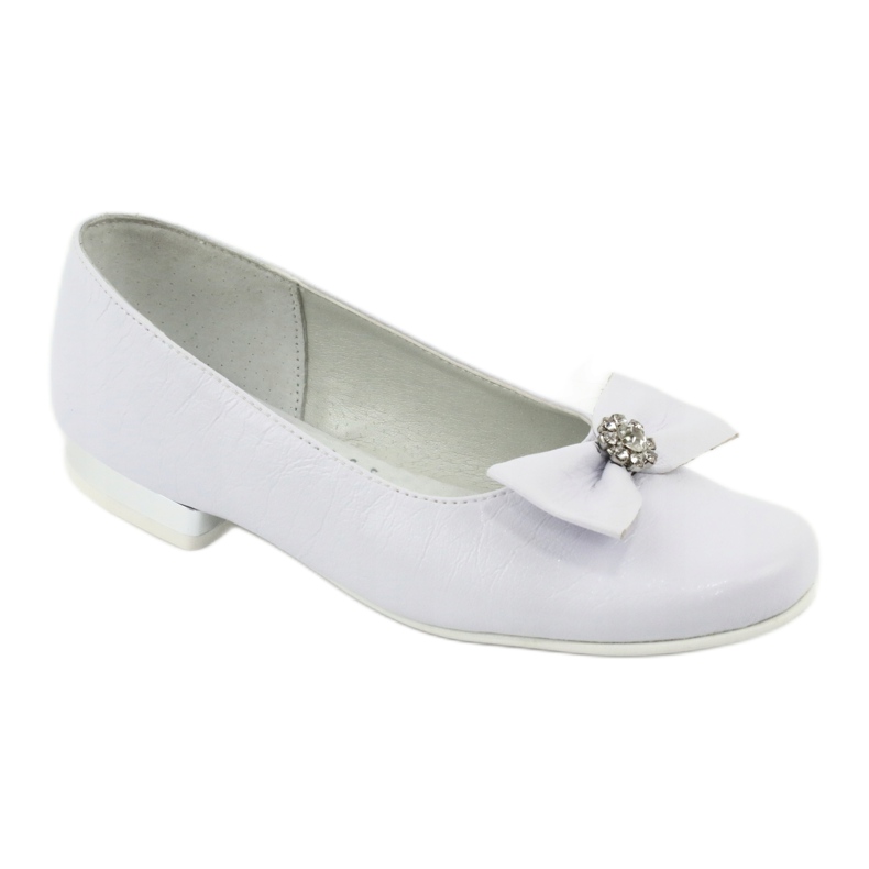 Ballerinas de niñas de cuero White Miko 800 con arco blanco 1