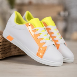 Ideal Shoes Zapatillas de deporte de moda con cuero ecológico blanco naranja 4
