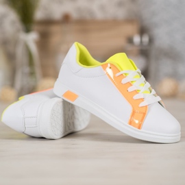 Ideal Shoes Zapatillas de deporte de moda con cuero ecológico blanco naranja 5