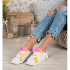 Ideal Shoes Zapatillas de deporte de moda con cuero ecológico blanco naranja rosa multicolor amarillo 2