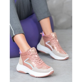 Ideal Shoes Botas altas en la plataforma rosado multicolor 1 Ideal Shoes Botas altas en la plataforma rosado multicolor 1