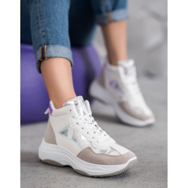 Ideal Shoes Botas altas en la plataforma blanco marrón multicolor 2 Ideal Shoes Botas altas en la plataforma blanco marrón multicolor 2