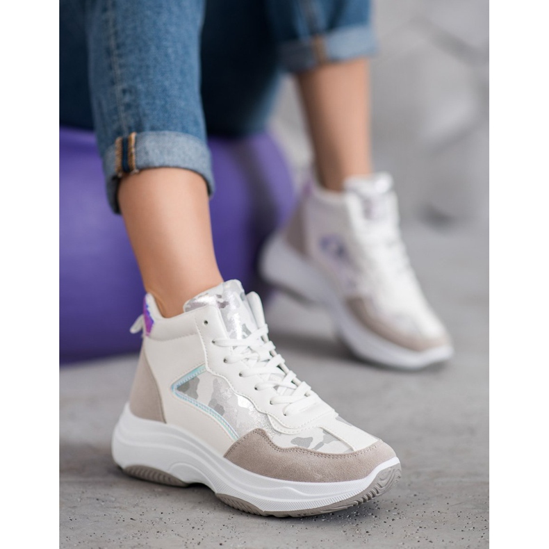 Ideal Shoes Botas altas en la plataforma blanco marrón multicolor 2 Ideal Shoes Botas altas en la plataforma blanco marrón multicolor 2