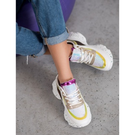 SHELOVET Zapatillas con Lentejuelas en la Plataforma blanco amarillo 1