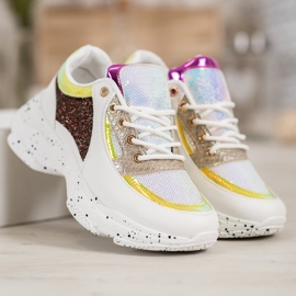 SHELOVET Zapatillas con Lentejuelas en la Plataforma blanco amarillo 3