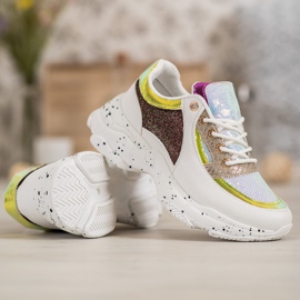 SHELOVET Zapatillas con Lentejuelas en la Plataforma blanco amarillo 4