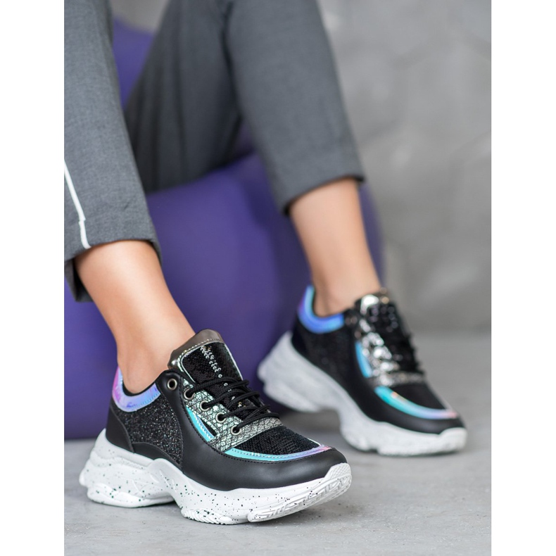 SHELOVET Zapatillas con Lentejuelas en la Plataforma negro multicolor 1