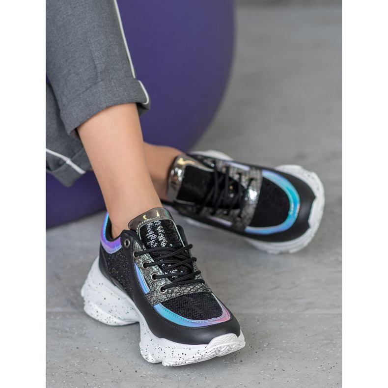 SHELOVET Zapatillas con Lentejuelas en la Plataforma negro multicolor 2