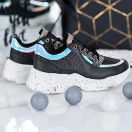 SHELOVET Zapatillas con Lentejuelas en la Plataforma negro multicolor 4